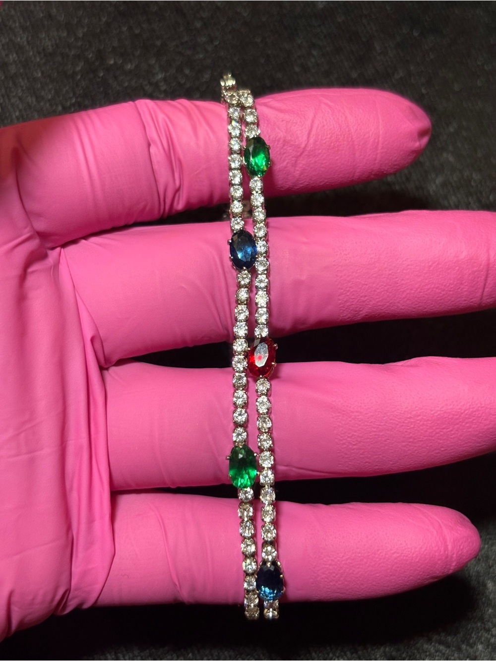 4.2mm Silver Tone Double Tennis CZ Bracelet 8 in. - Picture 13 of 14